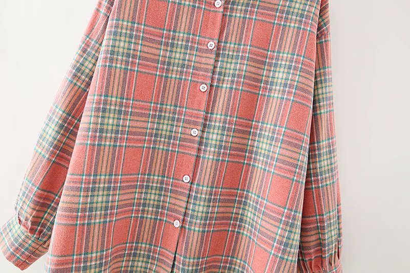 Large Retro Long-sleeved Plaid Shirt