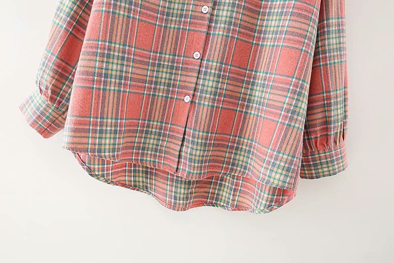 Large Retro Long-sleeved Plaid Shirt