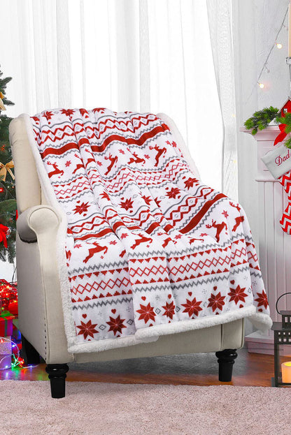 Snow White Christmas Reindeer Snowflake Printed Sherpa Blanket