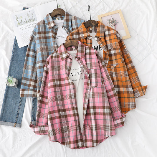 Women's Casual Design Brushed Plaid Shirt