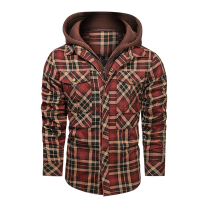 Men Long-sleeved Plaid Jacket Regular Fit Fleece Detachable Hoodies Jackets