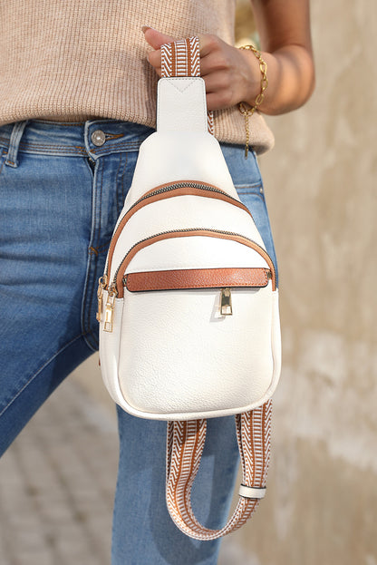 White Casual Multi Zipped Street Sling Bag