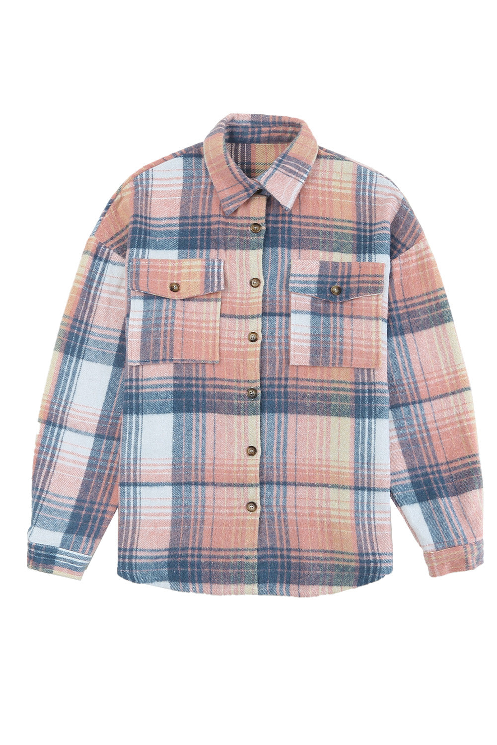 Grey Plaid Button Up Collared Flannel Shacket