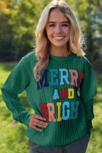 Blackish Green Merry And Bright Quilted Sweatshirt