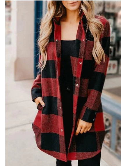 Mid-length long-sleeved plaid shirt