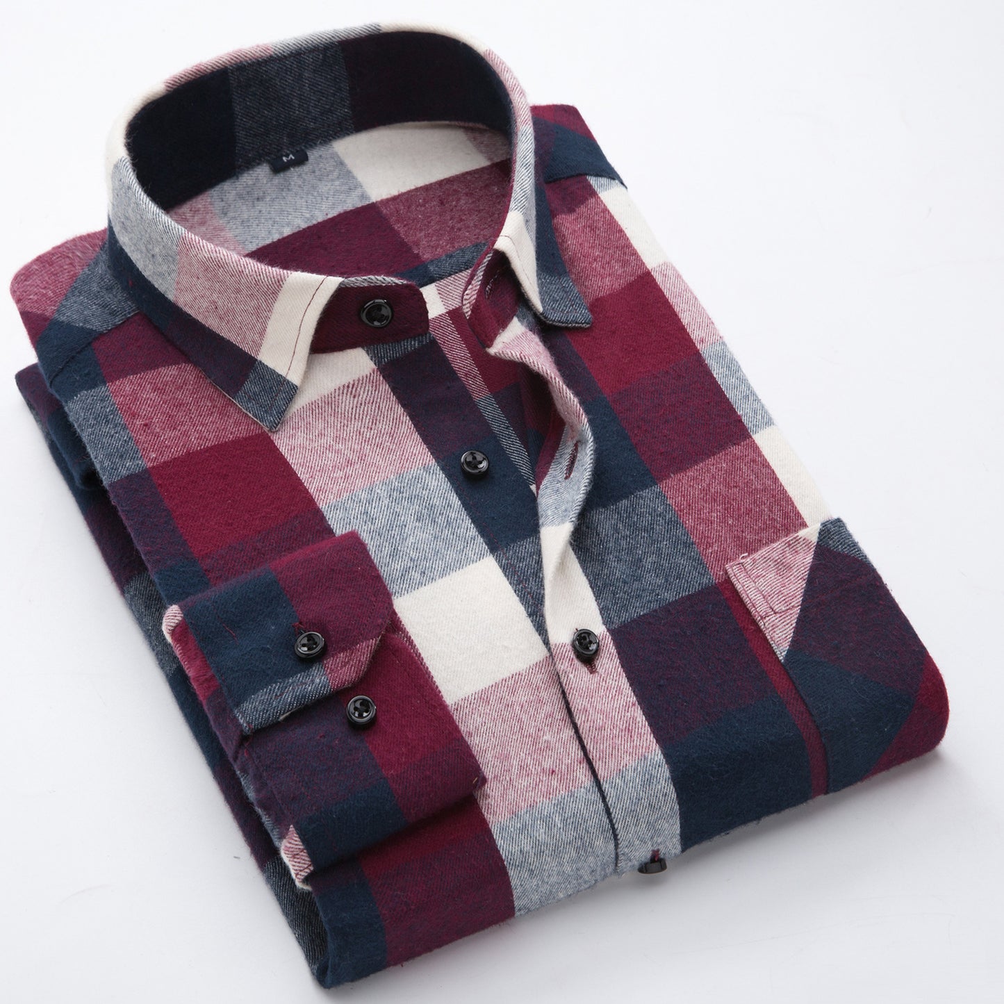 Cotton brushed plaid long-sleeved shirt