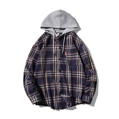 Men's hooded plaid shirt