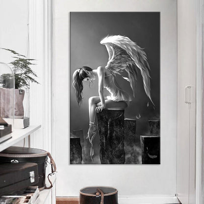 Nordic Style  Black And White Simple Lost Angel Decorative Painting