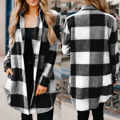 Mid-length long-sleeved plaid shirt