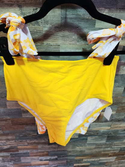 HIGH CUT SWIMSUIT MED WHITE/YELLOW