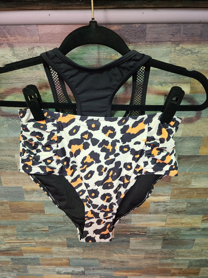 HIGH WAISTED RACERBACK MED BLACK/LEOPARD