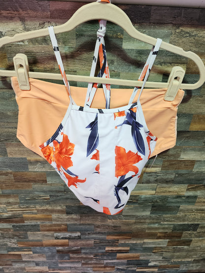 HIGH WAISTED RACERBACK LARGE  WHITE/ORANGE