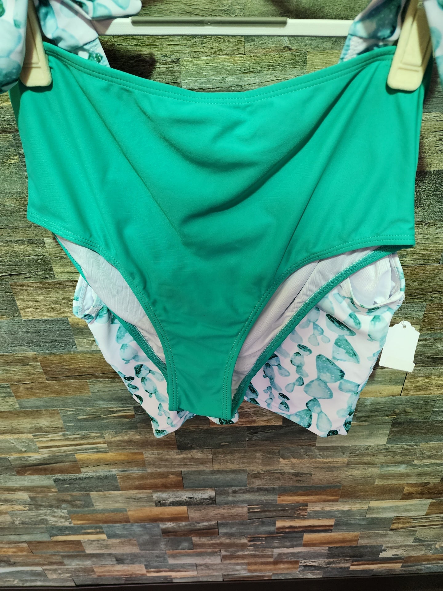 HIGH CUT SWIMSUIT SMALL GREEN/WHITE