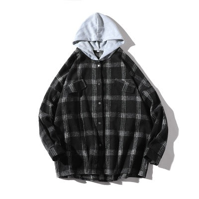 Couple plaid shirt hooded jacket