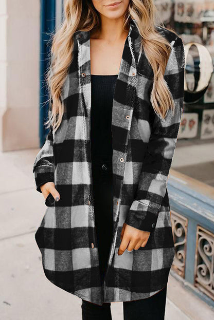 Mid-length long-sleeved plaid shirt