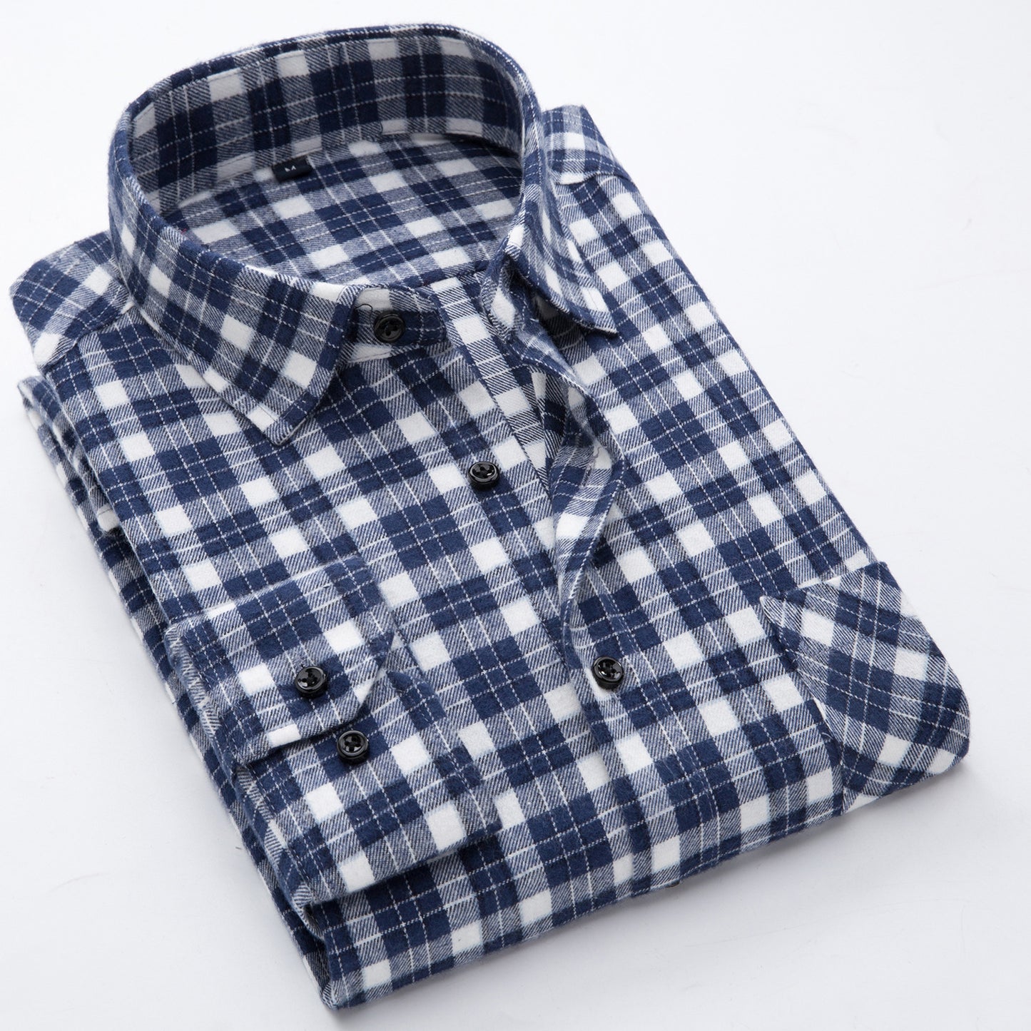 Cotton brushed plaid long-sleeved shirt