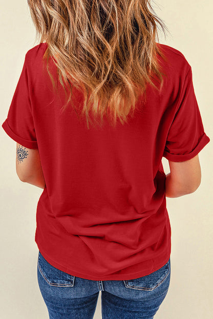 Red Leopard Printed SANTA Round Neck Graphic Tee