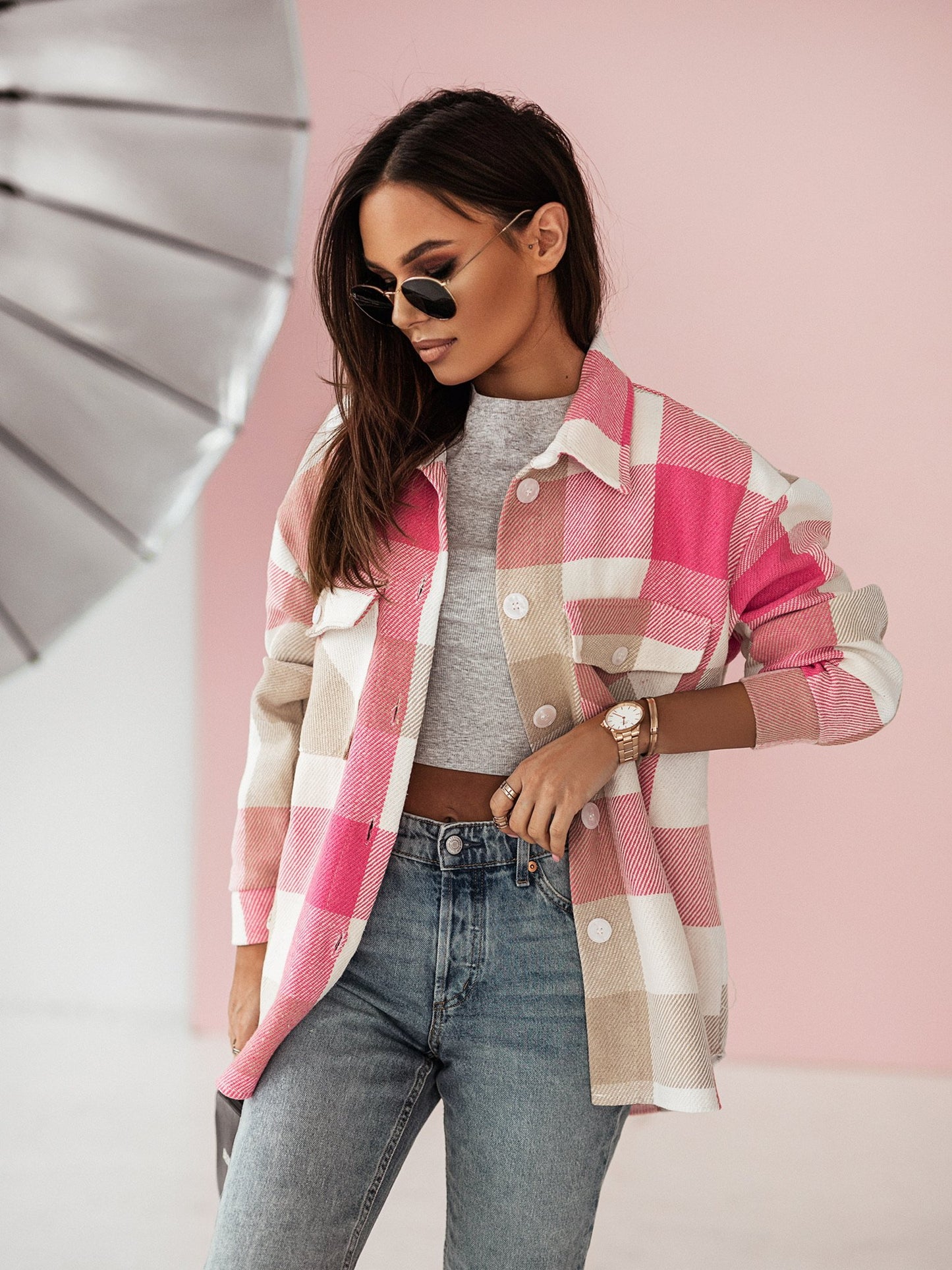 Women's Fashionable Color Plaid Shirt