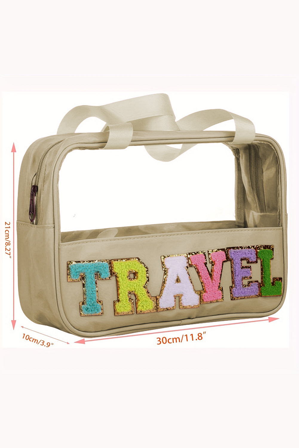 Pink Purple TRAVEL Chenille Letter Clear PVC Makeup Bag