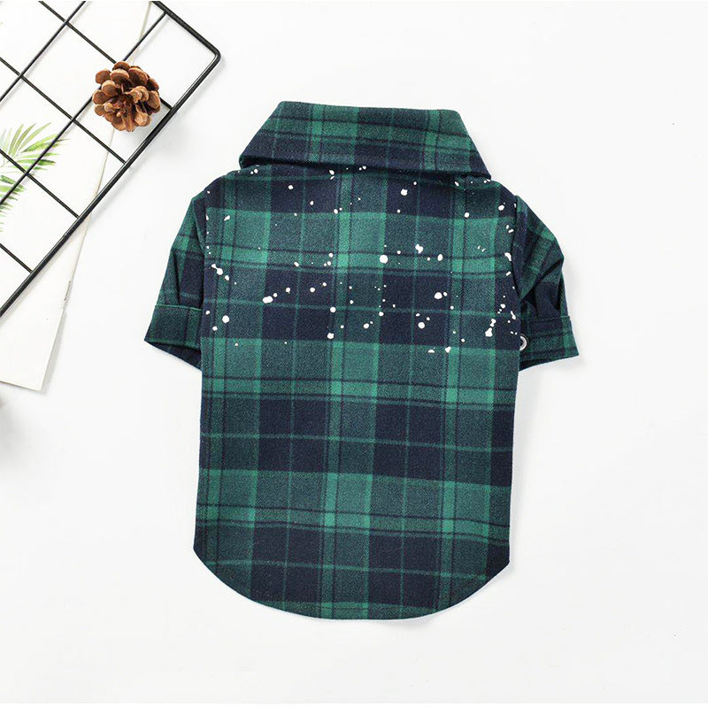 Autumn And Winter New Pet Clothing Plaid Shirt All-match Casual Cotton Plaid Shirt