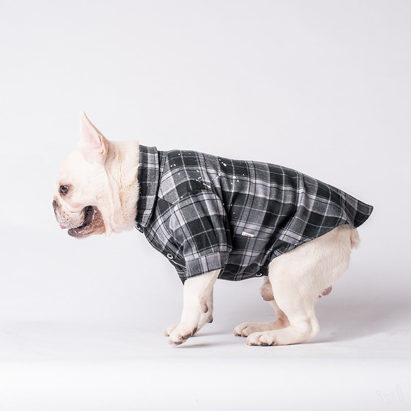 Autumn And Winter New Pet Clothing Plaid Shirt All-match Casual Cotton Plaid Shirt