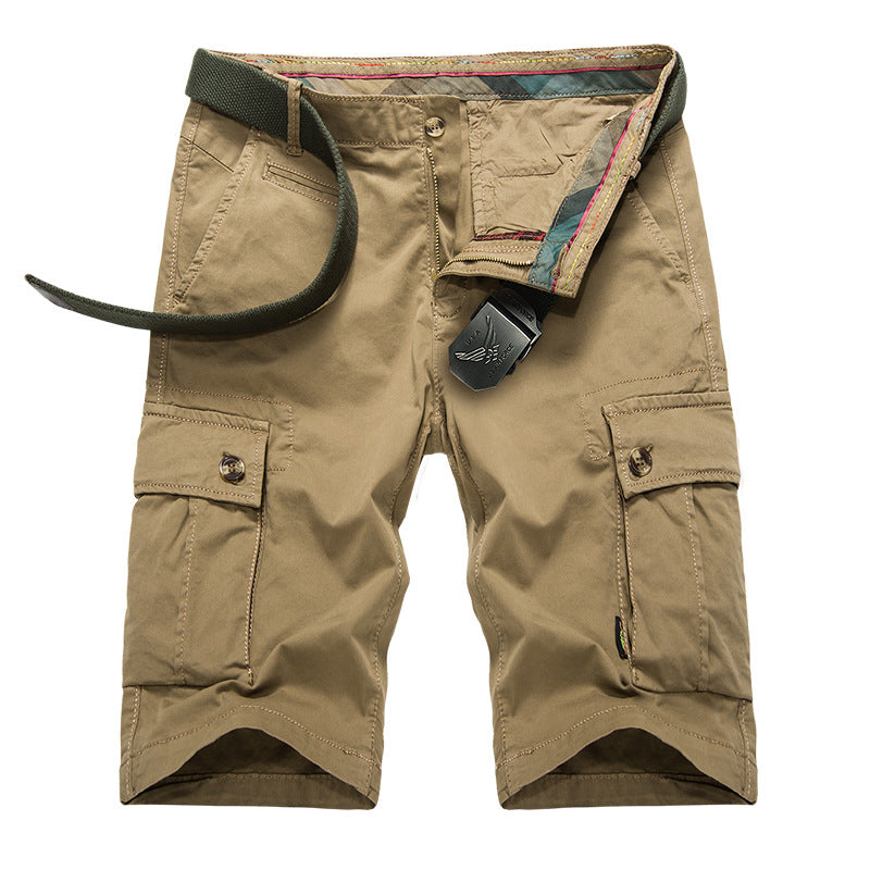 Mens Outdoor Big Pockets Solid Color Knee Length Cargo Pants Casual Cotton Beach Shorts