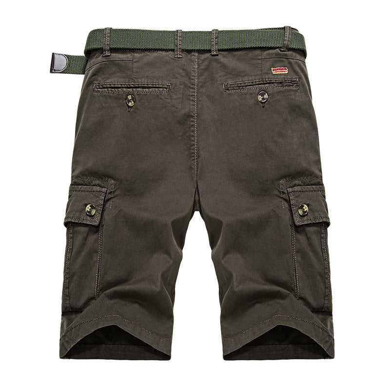 Mens Outdoor Big Pockets Solid Color Knee Length Cargo Pants Casual Cotton Beach Shorts