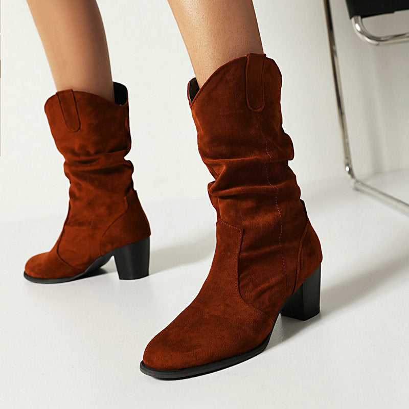 Chunky Heel High Heel Frosted Mid-calf Boots For Women