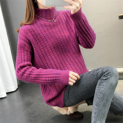 Fashionable Cable-knit Turtleneck Sweater For Women