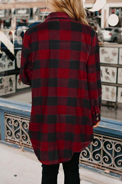 Mid-length long-sleeved plaid shirt