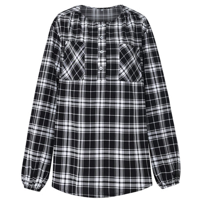 Women's Fashion Plaid Round Neck Shirt