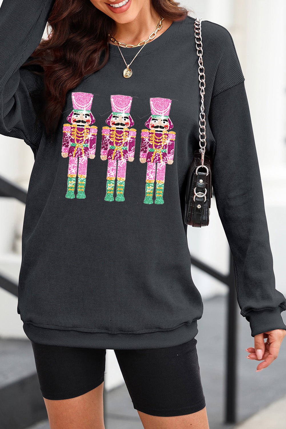 Black Neon Nutcrackers Mineral Wash Corded Graphic Sweatshirt