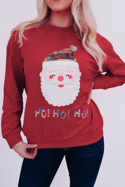 Pink HO HO HO Sequined Santa Claus Graphic Sweatshirt