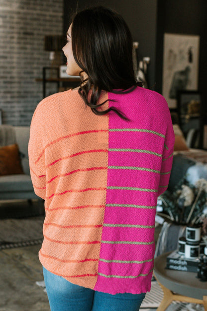 Yellow Plus Size Color Block Striped Patchwork Knit Sweater