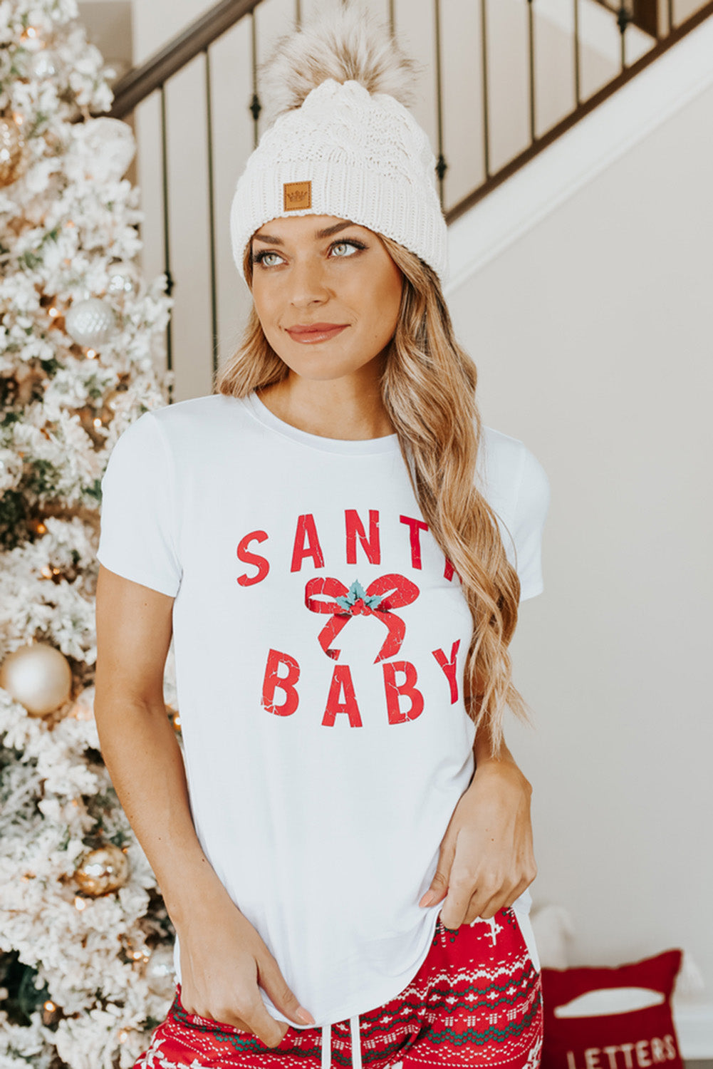 White SANTA BABY Gift Bow Graphic Tee