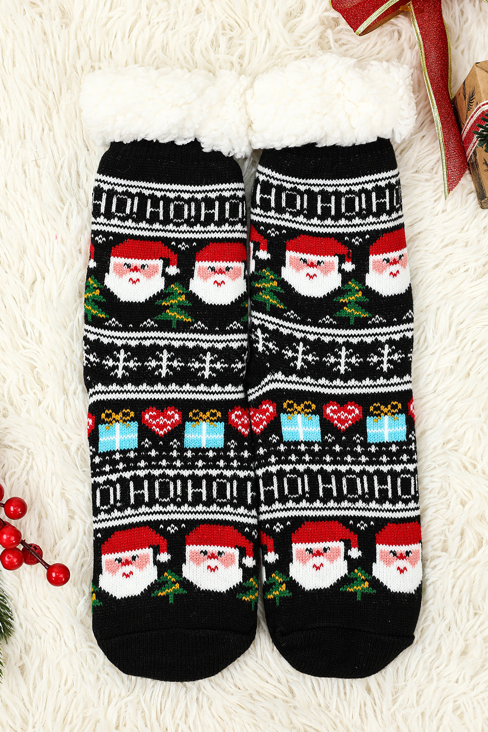 Red Cartoon Santa Claus Christmas Fleece Socks