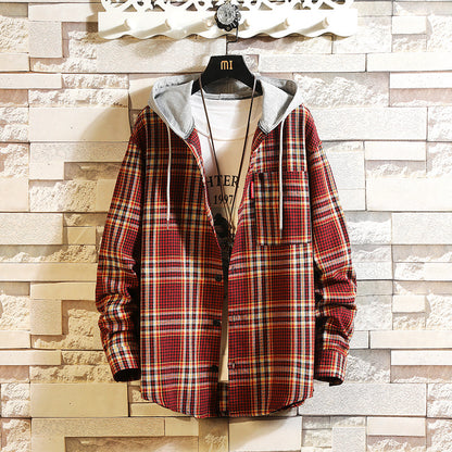 Men's hooded plaid shirt