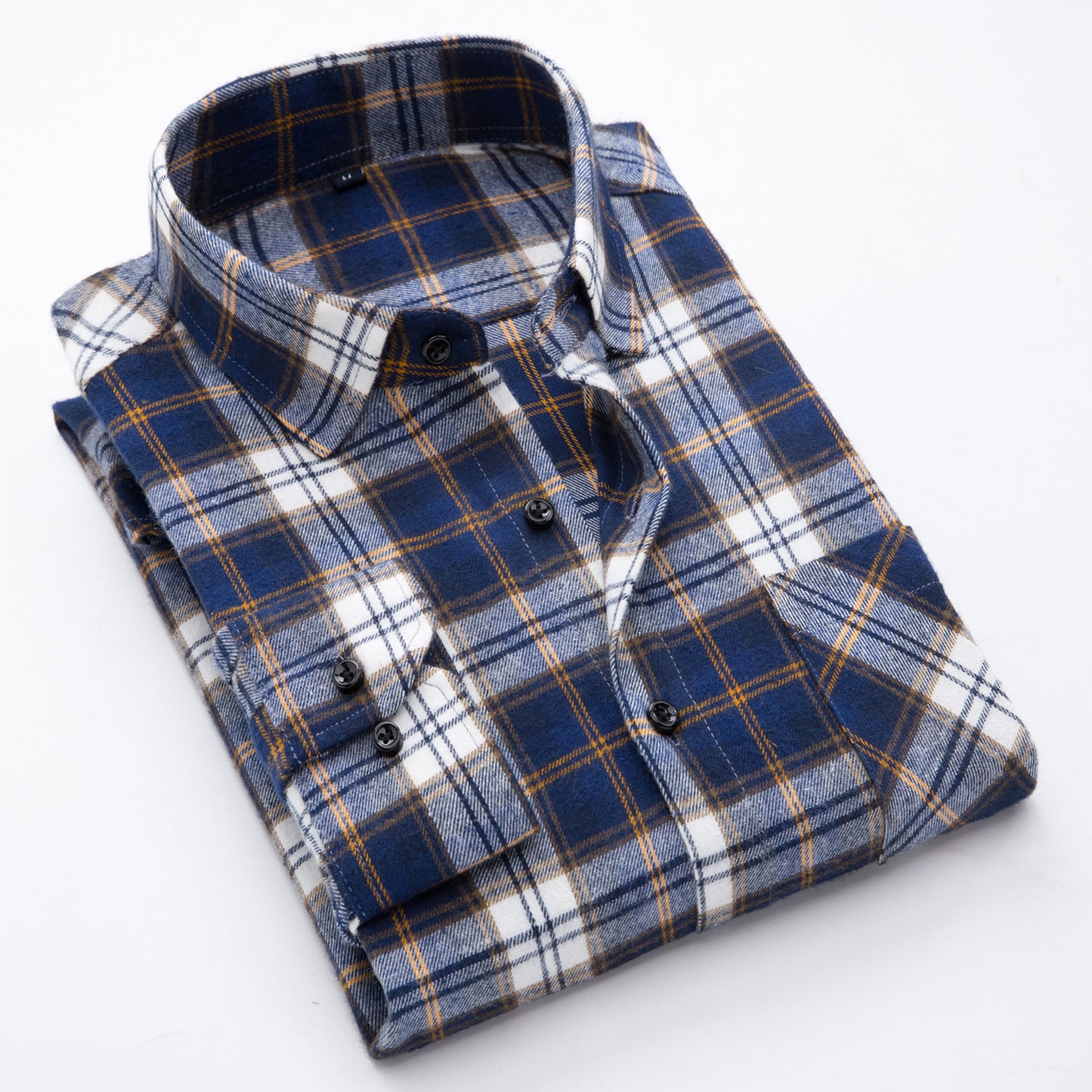 Cotton brushed plaid long-sleeved shirt