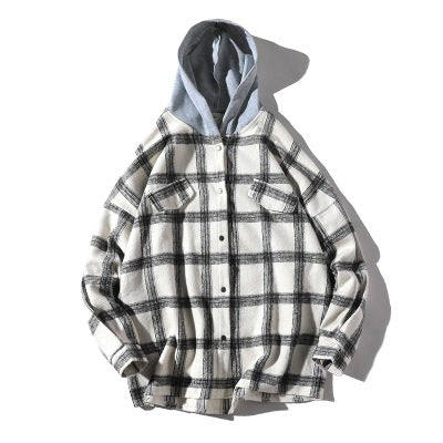 Couple plaid shirt hooded jacket