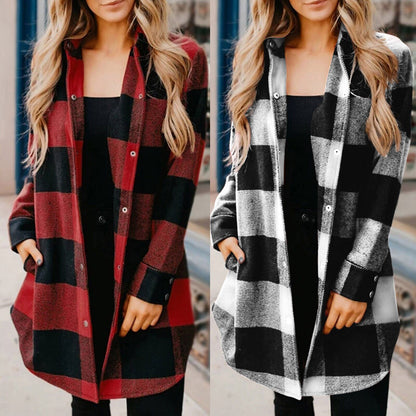 Mid-length long-sleeved plaid shirt