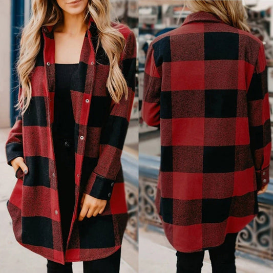 Mid-length long-sleeved plaid shirt