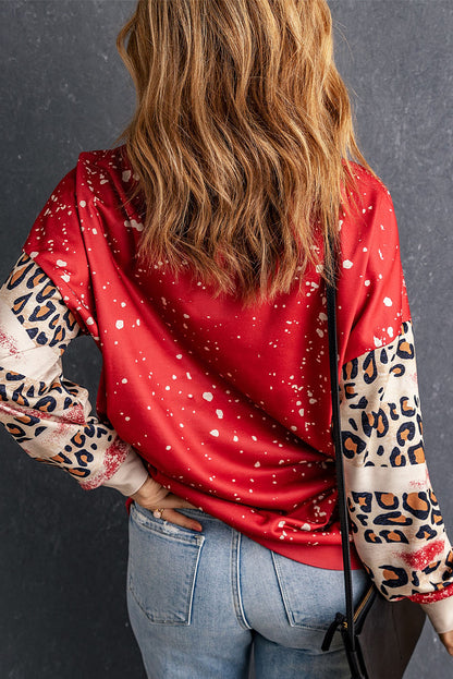 Red love Leopard Bleached Heart Graphic Sweatshirt