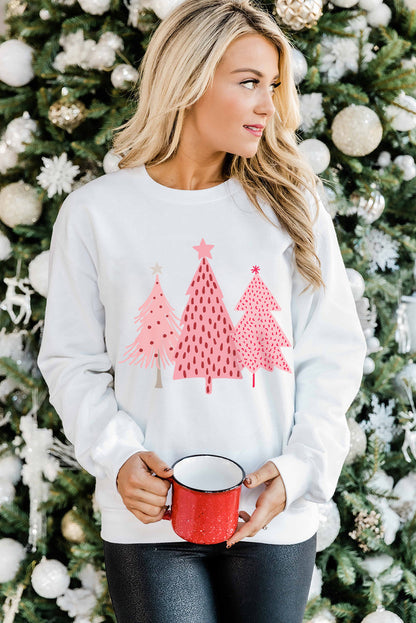 White Christmas Tree Dots Print Graphic Pullover Sweatshirt