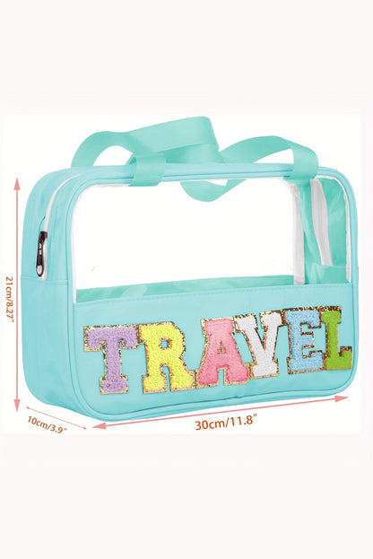 Pink Purple TRAVEL Chenille Letter Clear PVC Makeup Bag