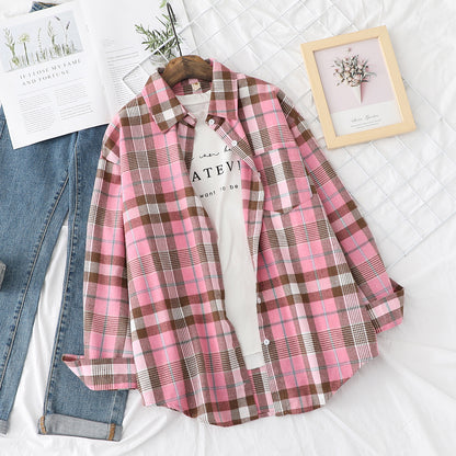 Women's Casual Design Brushed Plaid Shirt