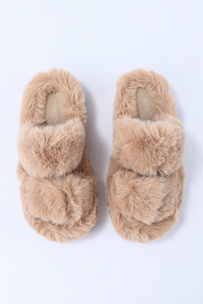 Brown Winter Plush Hollow Out Slippers