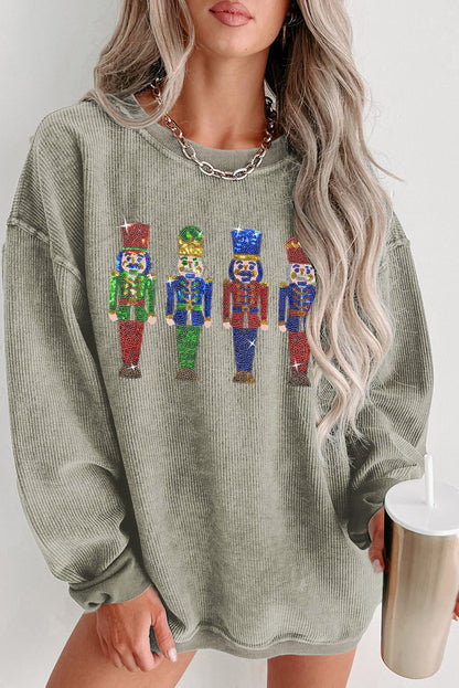 Pink Sequins Christmas Nutcracker Corded Baggy Graphic Sweatshirt