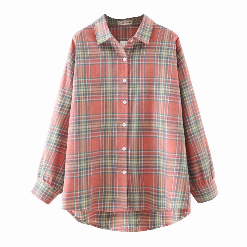 Large Retro Long-sleeved Plaid Shirt