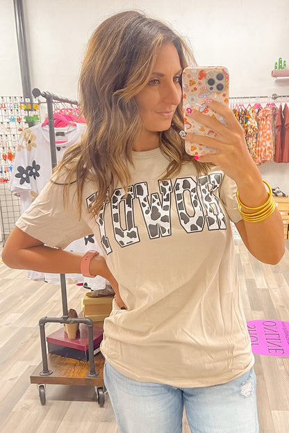 Khaki Animal Print HOWDY Letter Print Graphic Tee