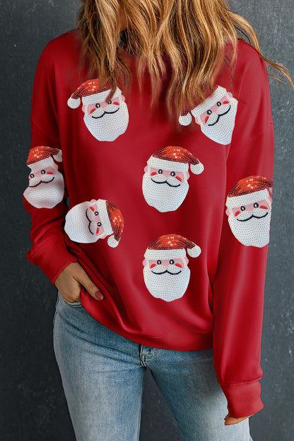 Red Sequins Santa Claus Graphic Christmas Sweatshirt